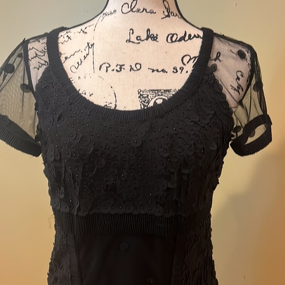 St. John Couture Black dress with micro hand sewn dots sized 4 - Picture 2 of 11